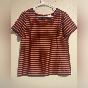 J.Crew Orange and Navy Striped Blouse